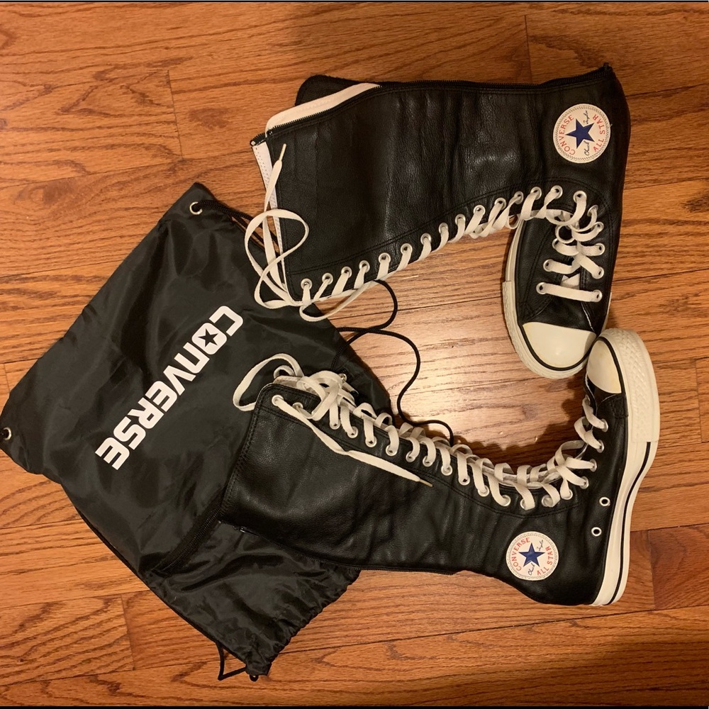 Black Leather All Star Knee High converse sneakers